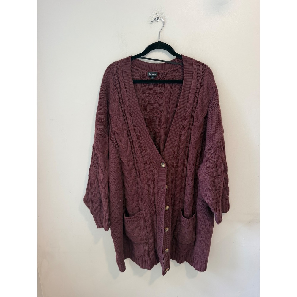 Torrid Burgundy Cable Knit Oversized Cardigan Sweater Plus Size 5 5X Burgundy